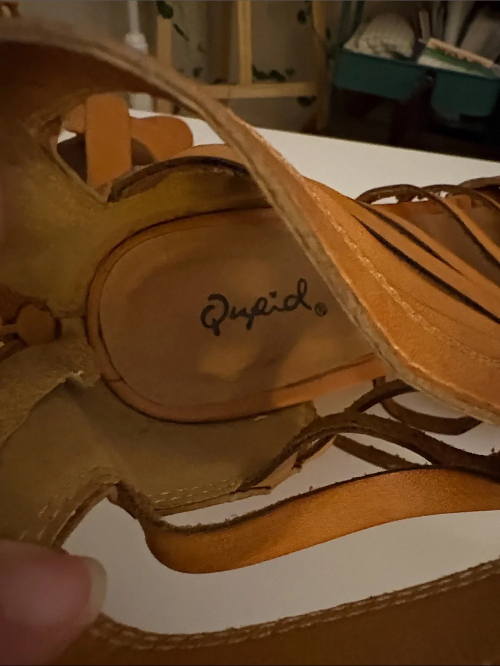 Qupid Cognac Lace-Up Strappy Platform Heels